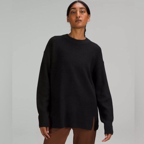 Lululemon Merino Wool Blend Rib Crew Neck Sweater Black - Picture 1 of 7